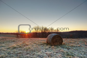 Hay Bale and Sunrise
