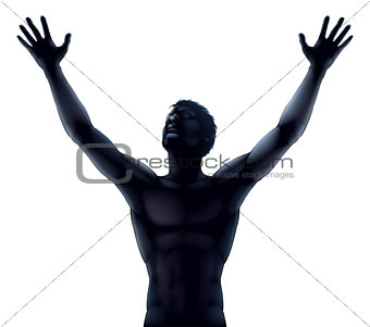 Man silhouette hands raised