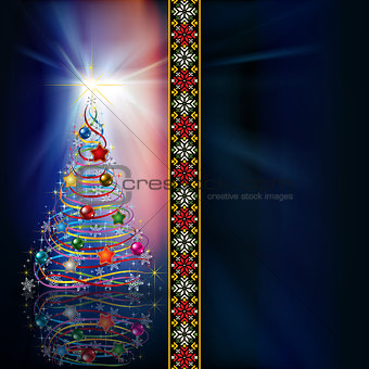 Abstract celebration greeting with Christmas tree and decoration