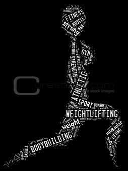 weighlifting pictogram with white wordings