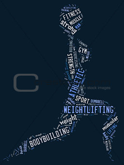 weighlifting pictogram with blue wordings