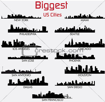 Set of Biggest American cities vector skylines