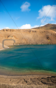 volcanic lake in interior of iceland