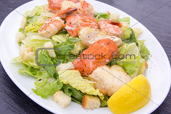 Caesar Salad with Prawns Salmon and White Fish