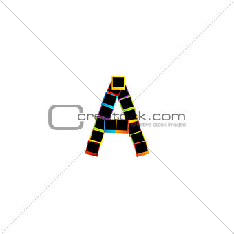 Alphabet A with colorful polaroids
