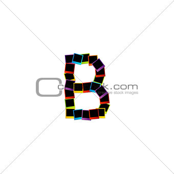 Alphabet B with colorful polaroids