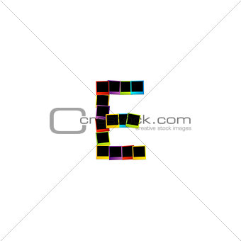 Alphabet E with colorful polaroids