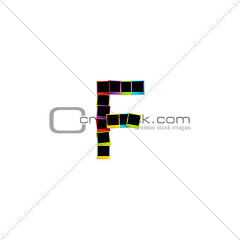 Alphabet F with colorful polaroids