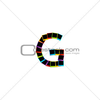 Alphabet G with colorful polaroids
