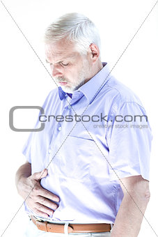 Senior man portrait suffer stomachache