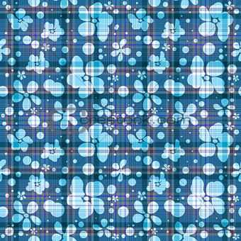 Repeating blue checkered floral pattern