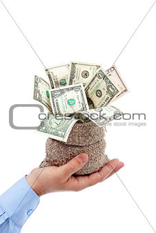 Opportunity presented - sack of money offered by male hand