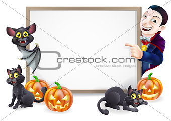 Halloween Sign with Dracula and Vampire Bat