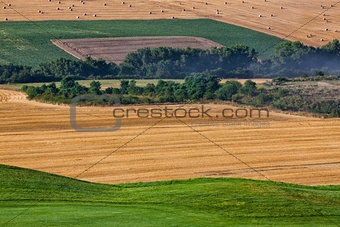Cultivated fields next to a golf course