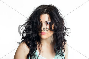 Brunette woman with disheveled hair