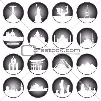 gray buttons of famous places in the world