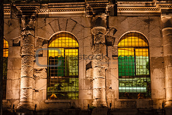 Diocletian Palace Illuminated Windows at Night, Split, Croatia