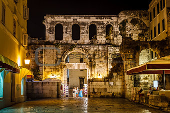 Diocletian Palace Silver Gate at Night, Split, Croatia
