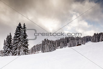 Uphill Ski Slope near Megeve in French Alps, France