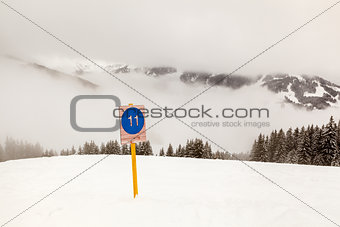 Ski Slope Sign near Megeve in French Alps, France