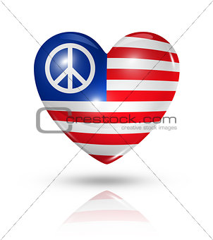 USA peace love symbol, heart flag icon