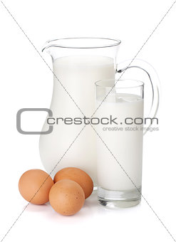 Milk jug, glass and eggs