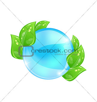 Water bubble with eco green leaves