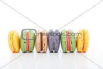 Assorted variety macarons macaroons in a row