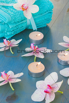 spa treatment with  burning  candles