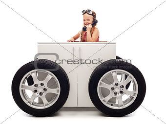 Mobile office concept with little girl on the phone