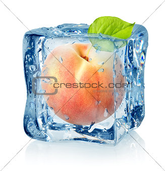 Ice cube and peach isolated