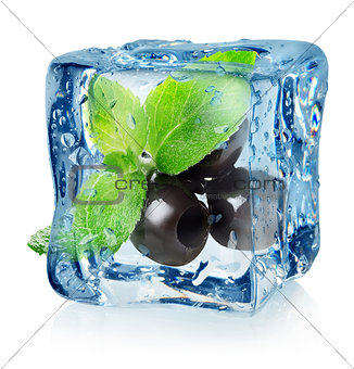 Olives in ice cube