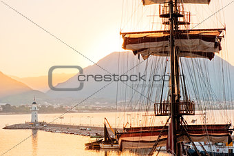 Mast frigate amid bay of Alanya.