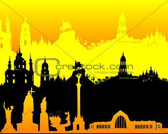 black yellow orange silhouette of Kiev