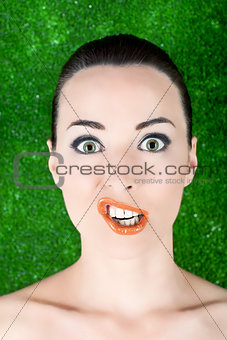 Portrait of a woman funny grimacing