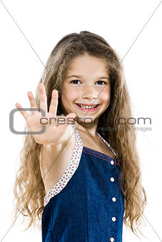 Little girl portrait high-five salute