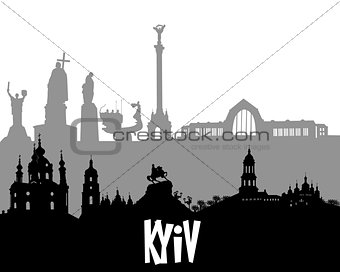 black and gray silhouette of Kyiv