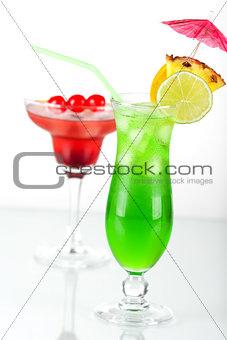 Green and red tropical cocktails