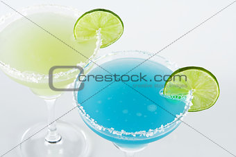 Two margarita alcohol cocktails (top view)