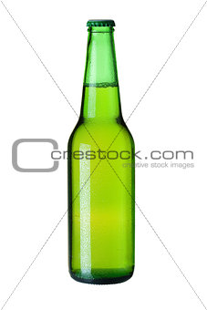 Lager beer in green bottle