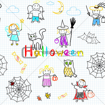 Vector seamless background with happy children's 