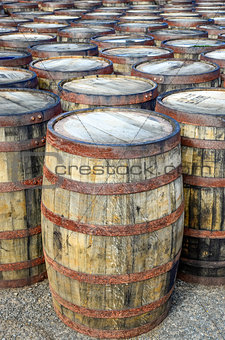 Stack of whisky casks and barrels