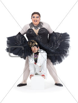 Two drag queens performing together