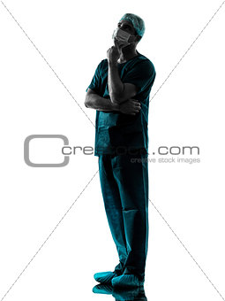 doctor surgeon man thinking with face mask full length silhouett
