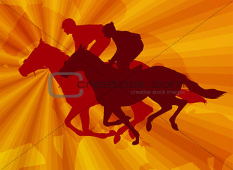 jockeys riding horses on the abstract background