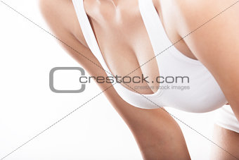 Woman breast in bodice