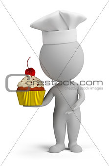 3d small people - confectioner with cupcake