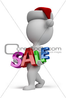 3d small people - Santa carries sign SALE
