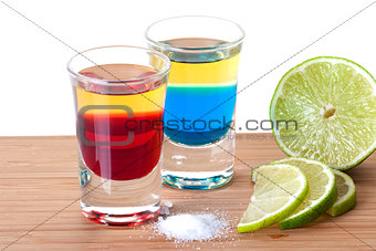 Shot cocktail collection: Red and Blue Tequila