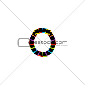 Alphabet O with colorful polaroids